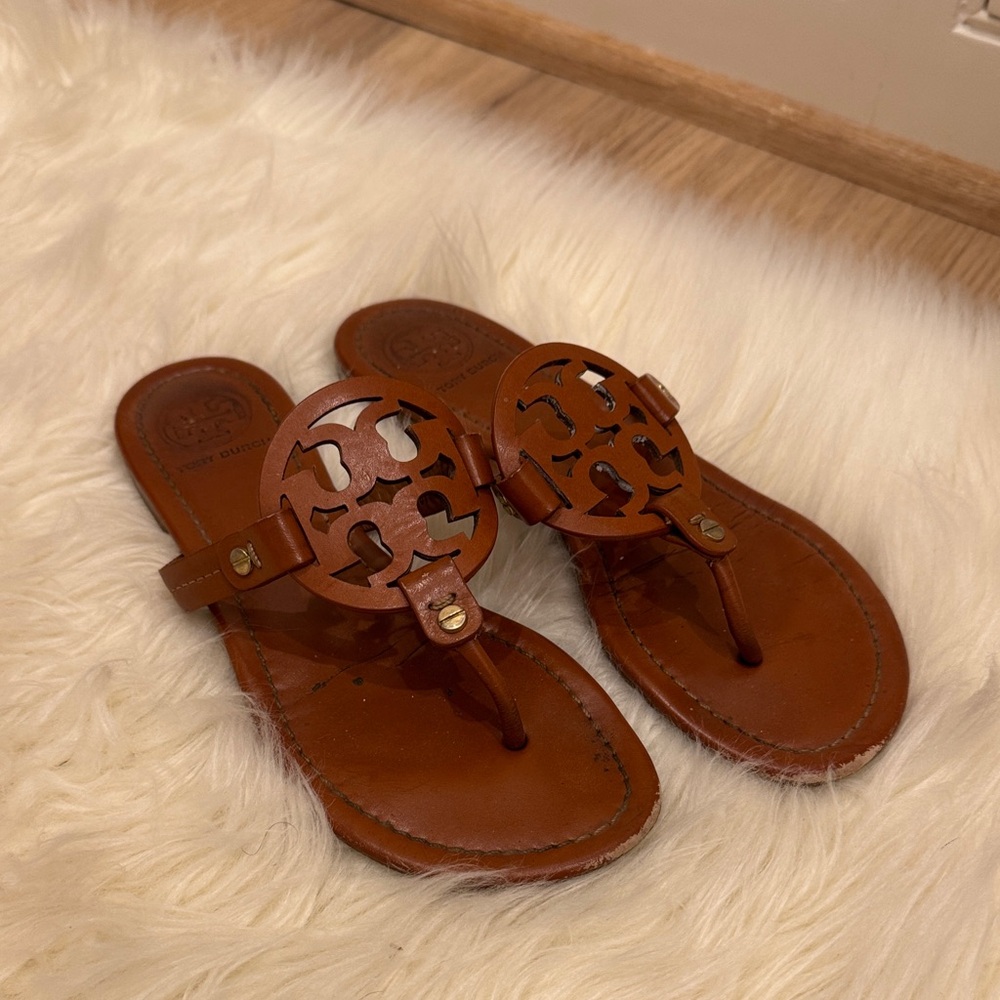Tory Burch Tan Leather Cutout Sandals